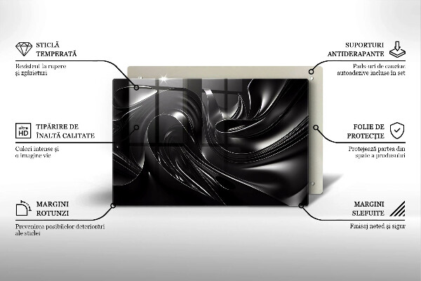 Skleněná deska za sporák Abstraktní černá hmota