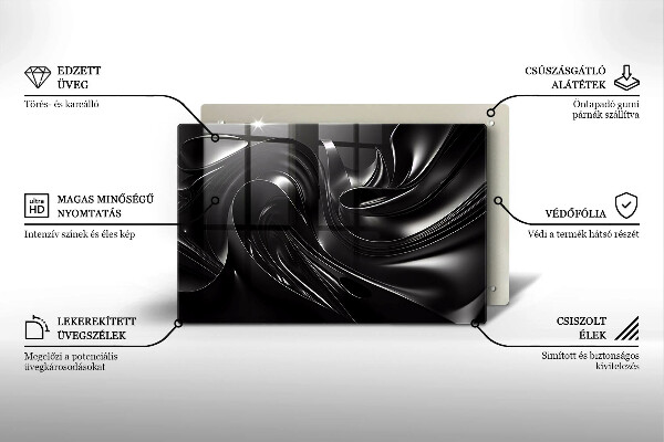 Skleněná deska za sporák Abstraktní černá hmota