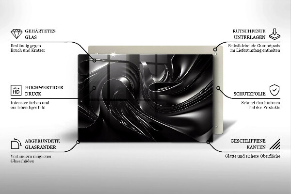 Skleněná deska za sporák Abstraktní černá hmota