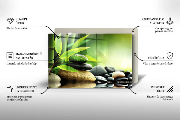 Skleněná deska za sporák Zen bambusové kameny