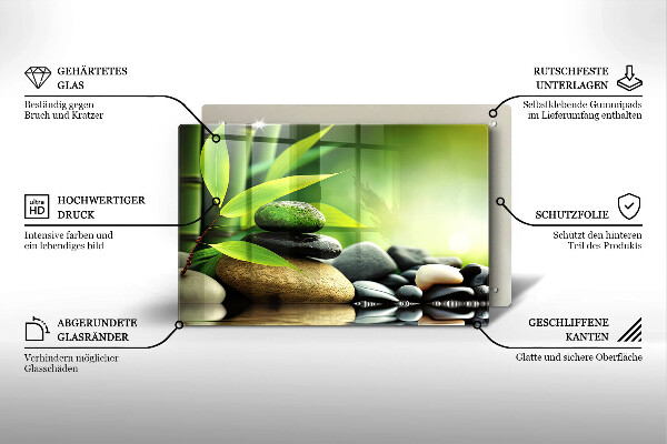 Skleněná deska za sporák Zen bambusové kameny