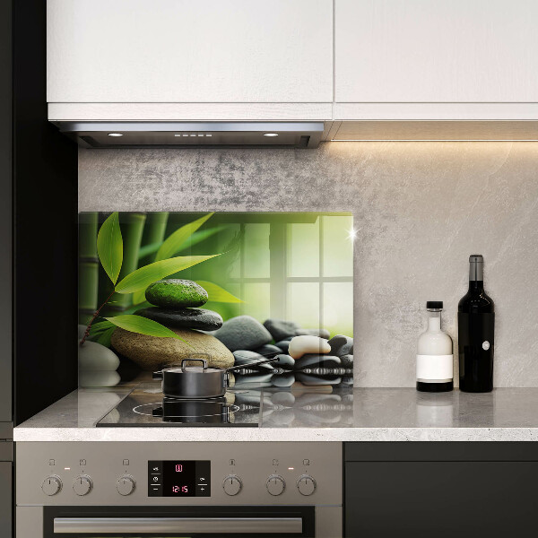 Skleněná deska za sporák Zen bambusové kameny