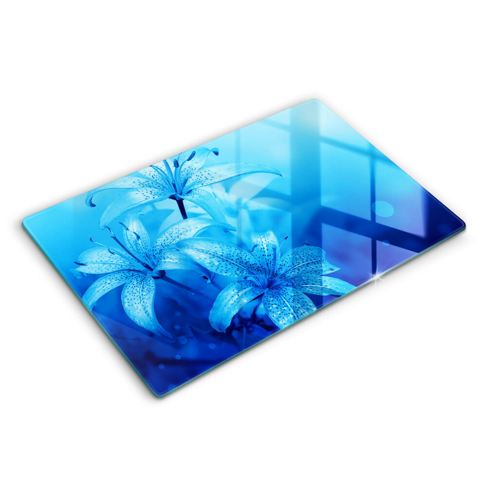 Skleněná deska za sporák Modré květy