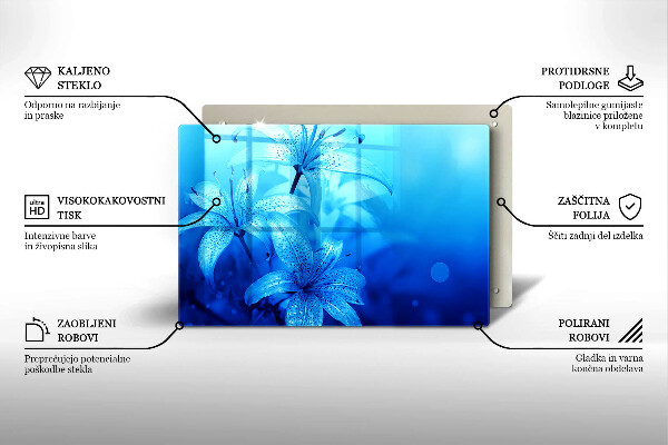 Skleněná deska za sporák Modré květy