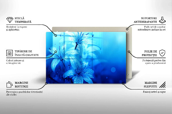 Skleněná deska za sporák Modré květy