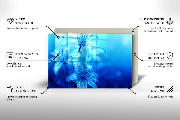 Skleněná deska za sporák Modré květy