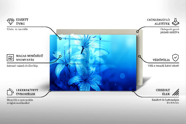 Skleněná deska za sporák Modré květy