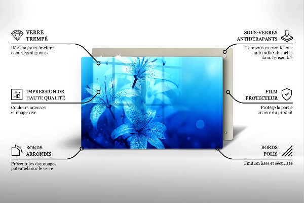 Skleněná deska za sporák Modré květy