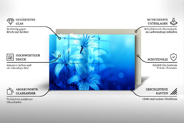 Skleněná deska za sporák Modré květy