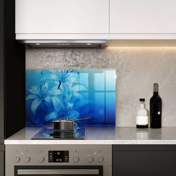 Skleněná deska za sporák Modré květy