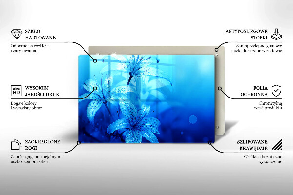 Skleněná deska za sporák Modré květy