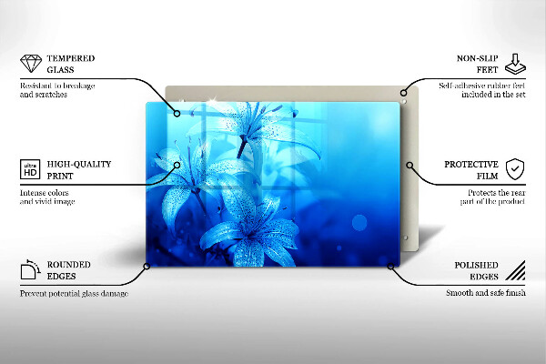 Skleněná deska za sporák Modré květy