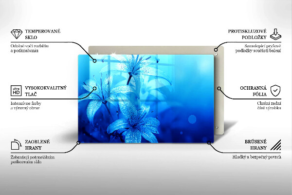 Skleněná deska za sporák Modré květy
