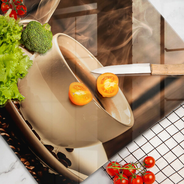 Skleněná deska za sporák Šálek a kávová zrna