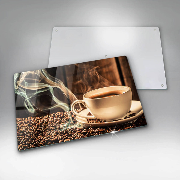 Skleněná deska za sporák Šálek a kávová zrna