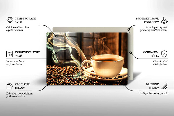 Skleněná deska za sporák Šálek a kávová zrna