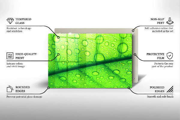 Skleněná deska za sporák Detailní záběr na list