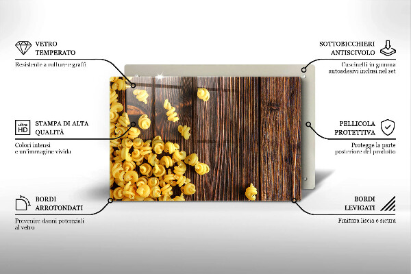 Skleněná deska za sporák Těstoviny na stole