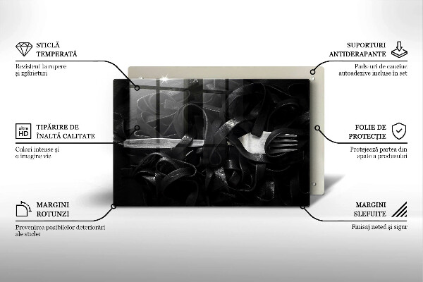 Skleněná deska za sporák Černé těstoviny Tagliatelle