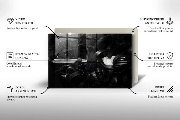 Skleněná deska za sporák Černé těstoviny Tagliatelle