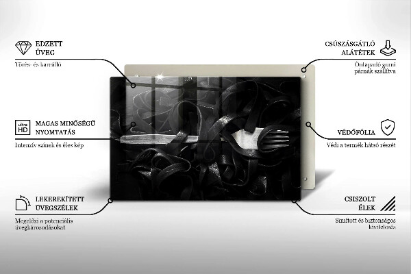 Skleněná deska za sporák Černé těstoviny Tagliatelle