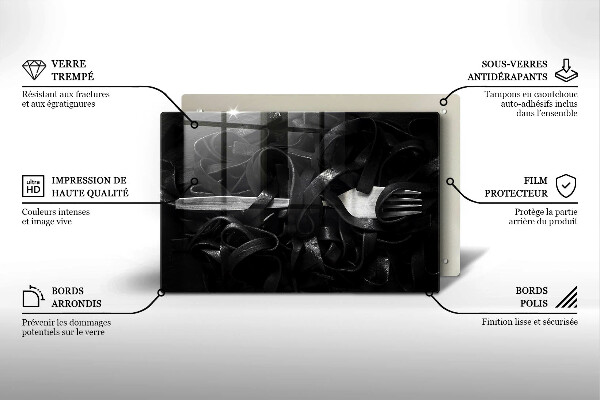 Skleněná deska za sporák Černé těstoviny Tagliatelle