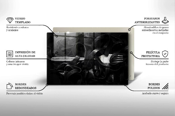 Skleněná deska za sporák Černé těstoviny Tagliatelle