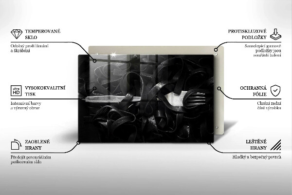 Skleněná deska za sporák Černé těstoviny Tagliatelle