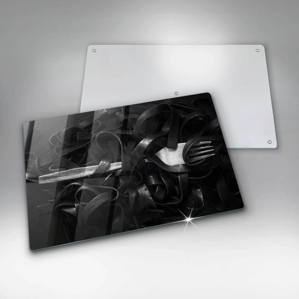 Skleněná deska za sporák Černé těstoviny Tagliatelle