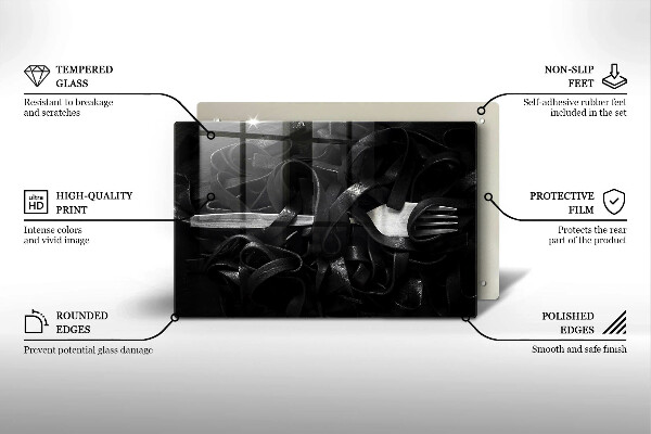 Skleněná deska za sporák Černé těstoviny Tagliatelle