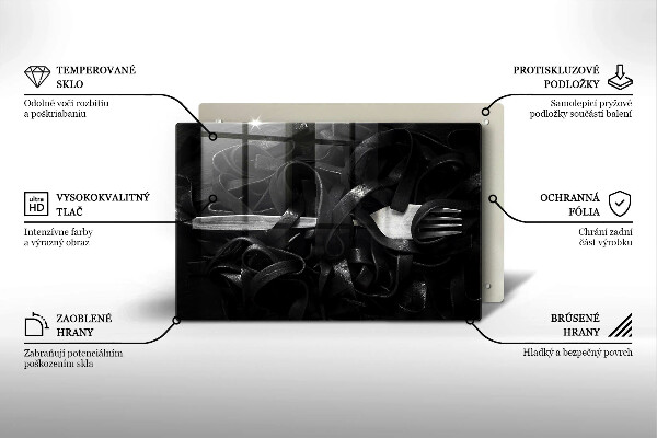 Skleněná deska za sporák Černé těstoviny Tagliatelle