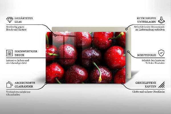 Skleněná deska za sporák Detailní záběr třešní