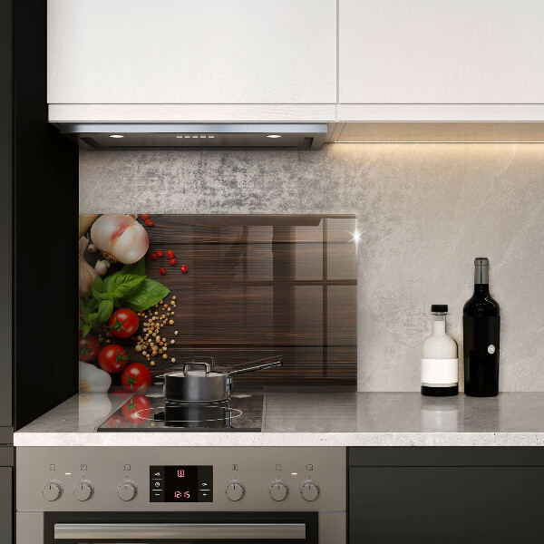 Skleněná deska za sporák Zelenina na stole