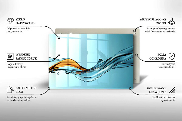 Skleněná deska za sporák Voda na modrém pozadí