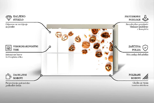 Skleněná deska za sporák Ořechy na bílém pozadí