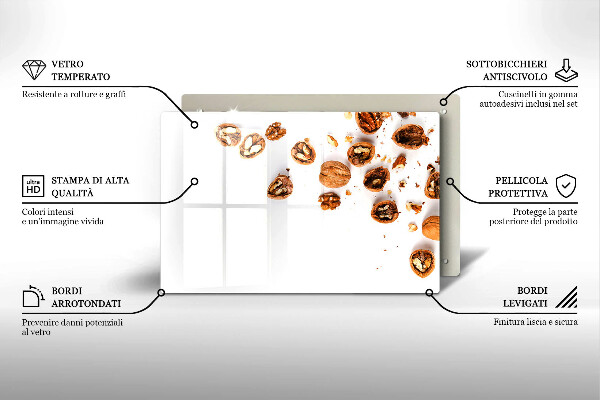 Skleněná deska za sporák Ořechy na bílém pozadí