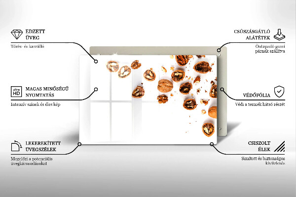 Skleněná deska za sporák Ořechy na bílém pozadí