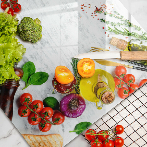 Skleněná deska za sporák Zelenina a koření