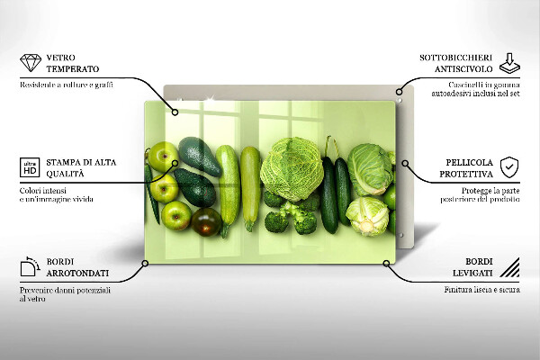 Skleněná deska za sporák Zelené ovoce a zelenina