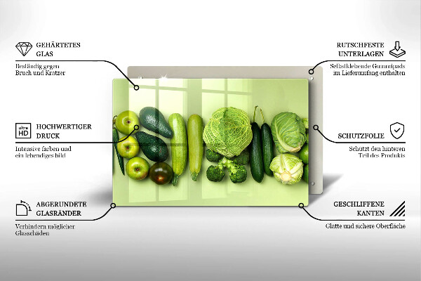 Skleněná deska za sporák Zelené ovoce a zelenina