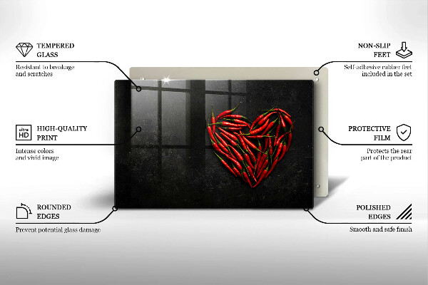 Skleněná deska za sporák Chilli paprička srdce