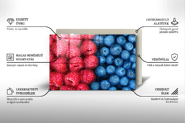 Skleněná deska za sporák Plody maliny a borůvky