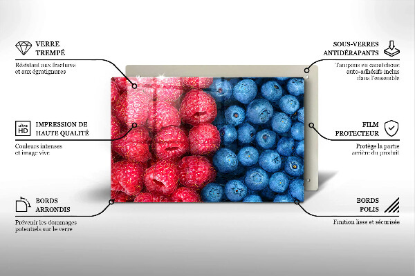 Skleněná deska za sporák Plody maliny a borůvky