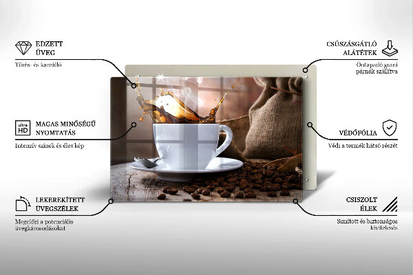 Skleněná deska za sporák Šálek a kávová zrna