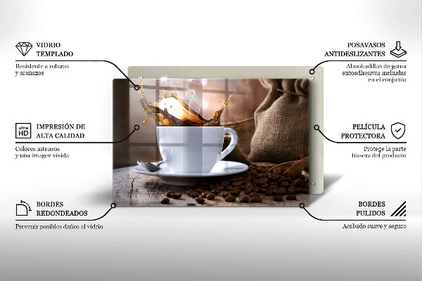 Skleněná deska za sporák Šálek a kávová zrna