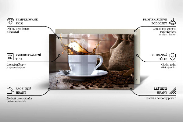 Skleněná deska za sporák Šálek a kávová zrna