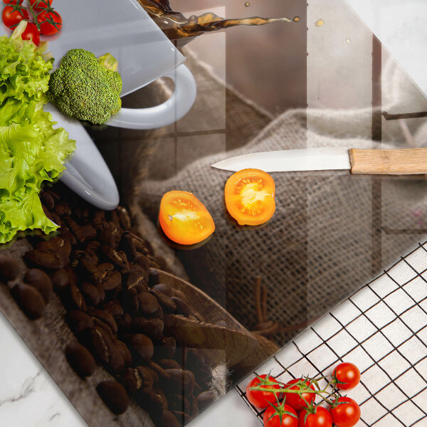 Skleněná deska za sporák Šálek a kávová zrna