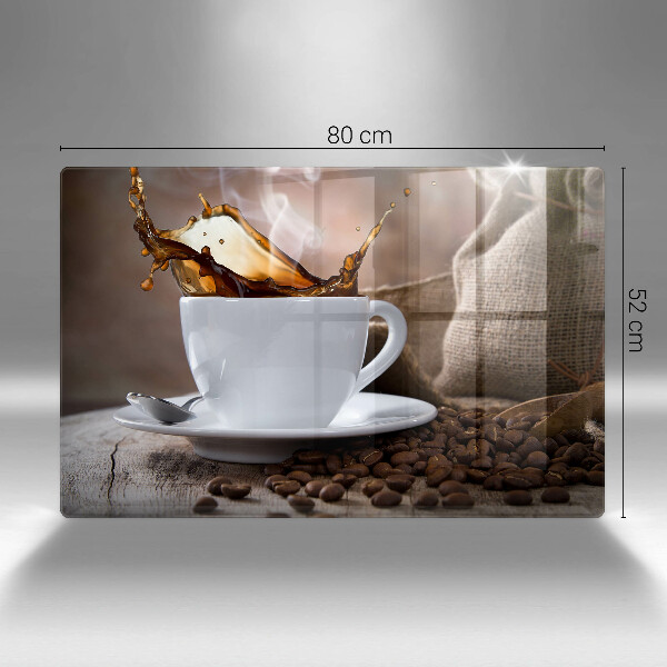 Skleněná deska za sporák Šálek a kávová zrna