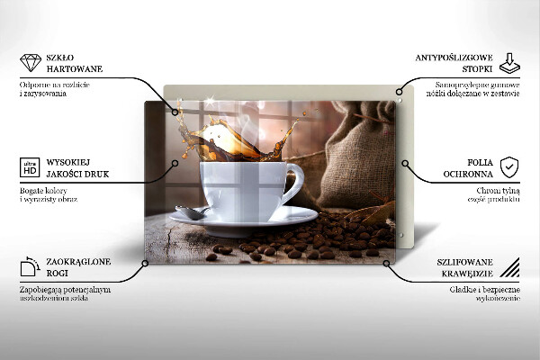 Skleněná deska za sporák Šálek a kávová zrna