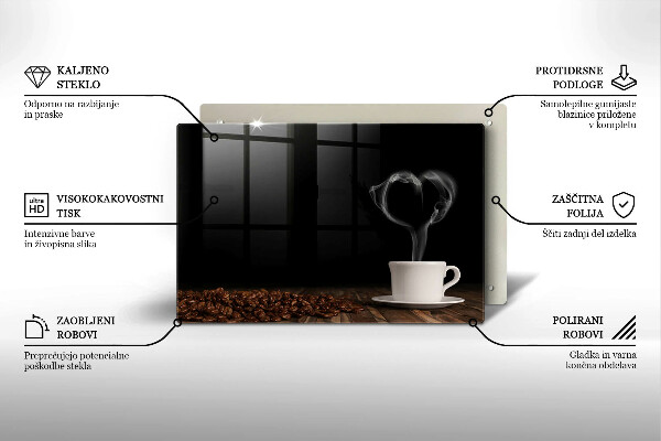 Skleněná deska za sporák Srdce šálku kávy